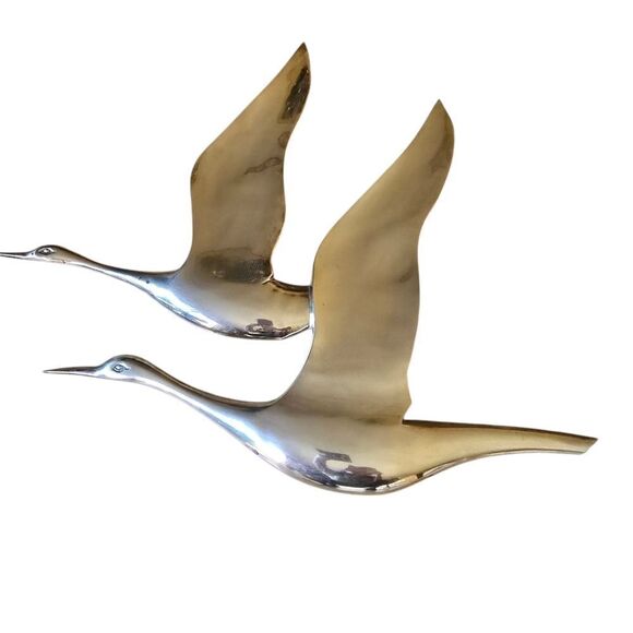Vintage Flying Geese Ducks  Musketeers Wall Art MCM Decor Solid Brass Birds - Picture 3 of 10